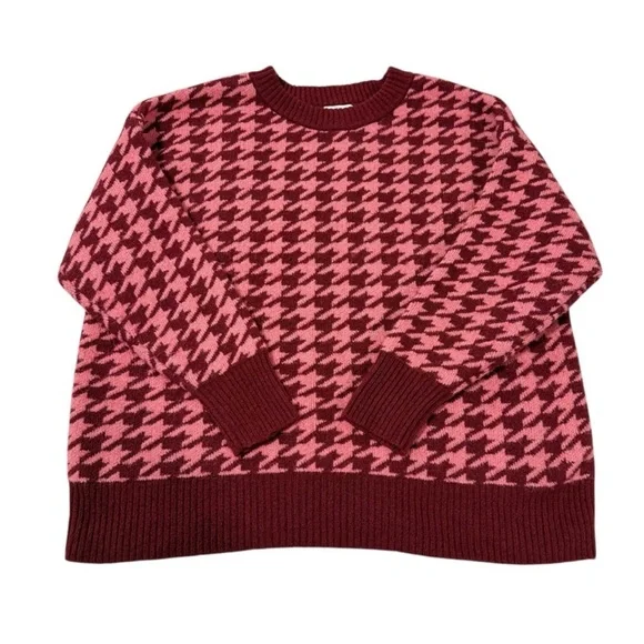 Ava & Viv Women’s Pink & Red Houndstooth Pullover Crewneck Sweater Size 2X - Picture 2 of 8